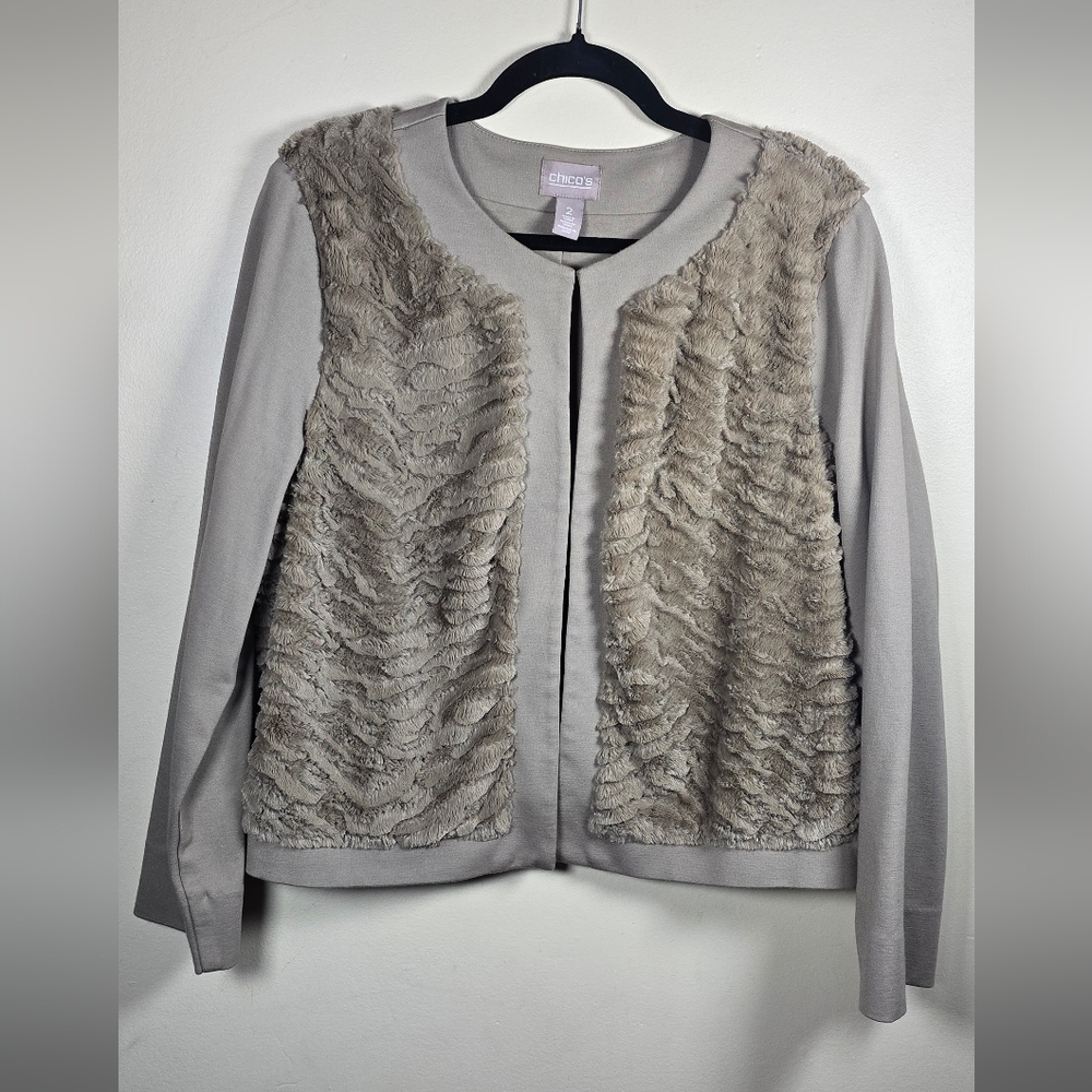 Chico's Taupe Knit Top with V-Neck